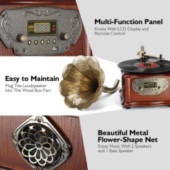 *ÜCRETSİZ KARGO Record Master – Wooden Classic Serisi RMJ-209C Pikap – Radyo – Bluetooth – USB – 33, 45 Devir Plak Çalar
