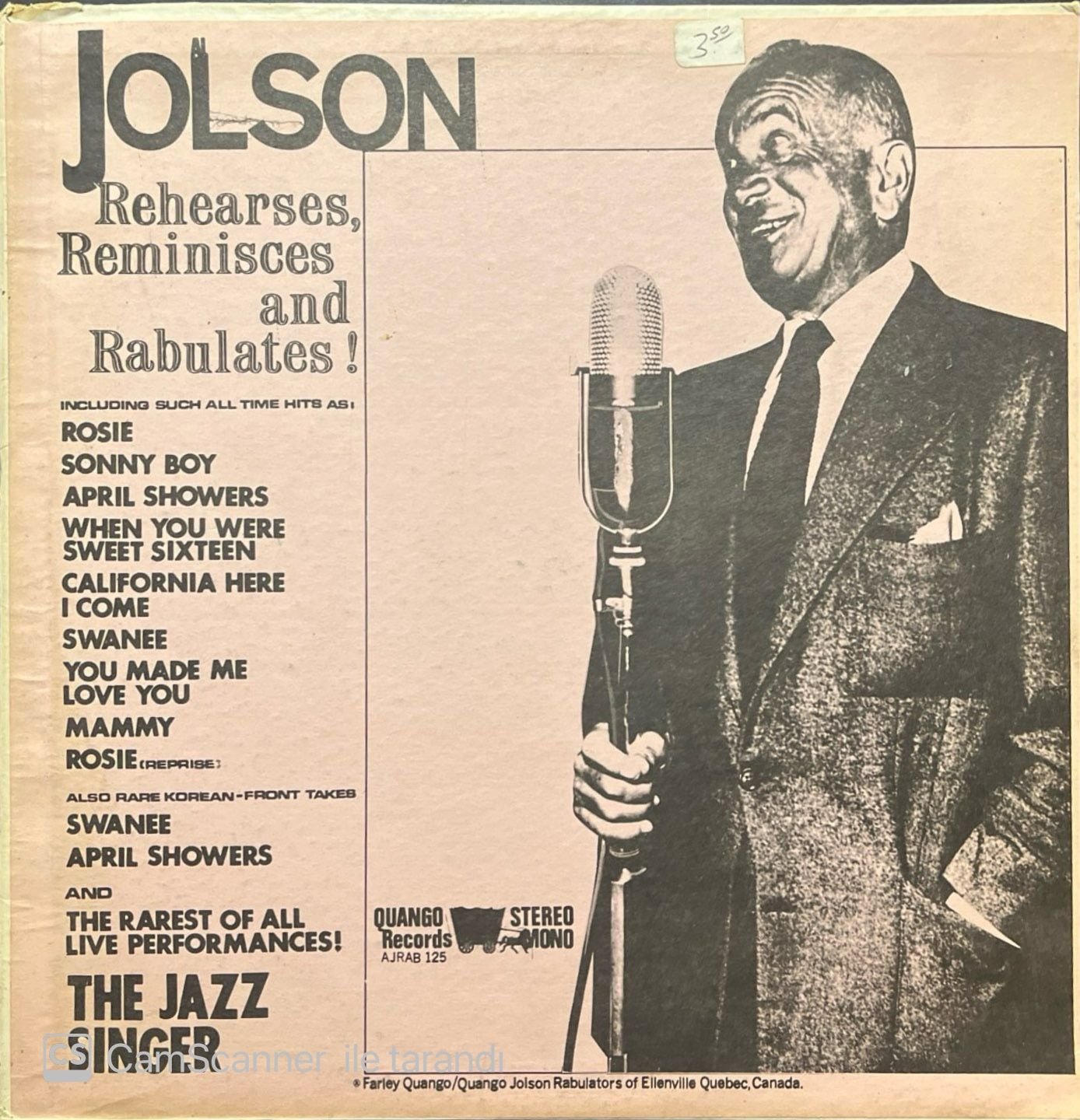Jolson Rehearses, Reminisces And Rabulates! LP Plak