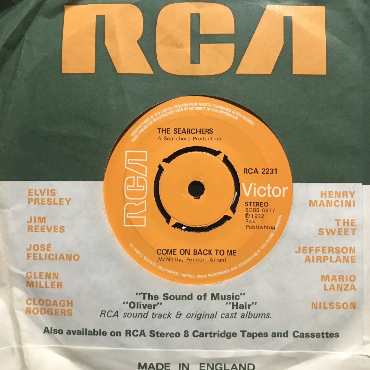 The Searchers Come On Back To Me 45lik Plak