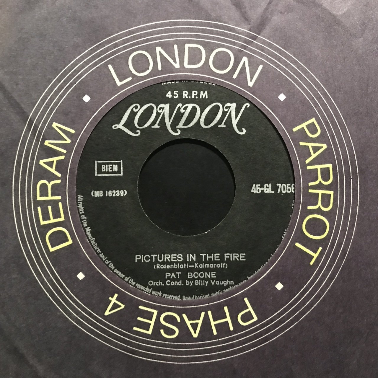 Pat Boone Pictures In The Fire 45lik Plak