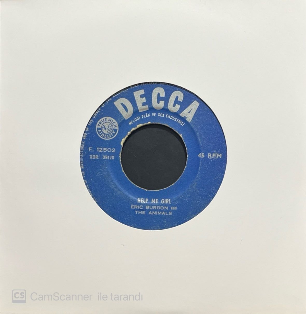 Eric Burdon And The Animals Help Me Girl 45lik Plak
