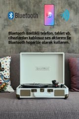Record Master ST14012 Kum Beyaz Retro Pikap Bluetooth ve Şarj Özellikli Retro Pikap 33, 45, 78 Devir