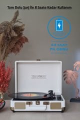 Record Master ST14012 Kum Beyaz Retro Pikap Bluetooth ve Şarj Özellikli Retro Pikap 33, 45, 78 Devir