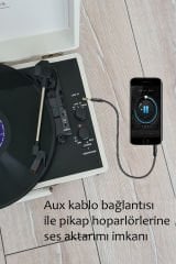 Record Master ST14012 Kum Beyaz Retro Pikap Bluetooth ve Şarj Özellikli Retro Pikap 33, 45, 78 Devir