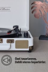 Record Master ST14012 Kum Beyaz Retro Pikap Bluetooth ve Şarj Özellikli Retro Pikap 33, 45, 78 Devir