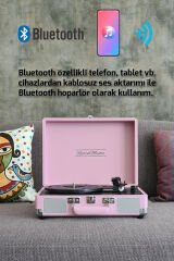 *ÜCRETSİZ KARGO Record Master ST14012 Pembe Retro Pikap Bluetooth ve Şarj Özellikli Retro Pikap 33, 45, 78 Devir
