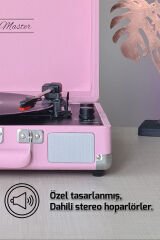 *ÜCRETSİZ KARGO Record Master ST14012 Pembe Retro Pikap Bluetooth ve Şarj Özellikli Retro Pikap 33, 45, 78 Devir