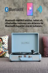 *ÜCRETSİZ KARGO Record Master ST14012 Pudra Mavi Retro Pikap Bluetooth ve Şarj Özellikli Retro Pikap 33, 45, 78 Devir