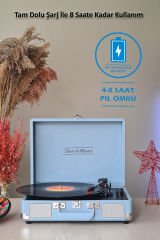 *ÜCRETSİZ KARGO Record Master ST14012 Pudra Mavi Retro Pikap Bluetooth ve Şarj Özellikli Retro Pikap 33, 45, 78 Devir