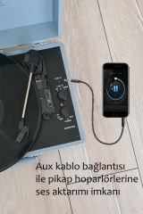*ÜCRETSİZ KARGO Record Master ST14012 Pudra Mavi Retro Pikap Bluetooth ve Şarj Özellikli Retro Pikap 33, 45, 78 Devir