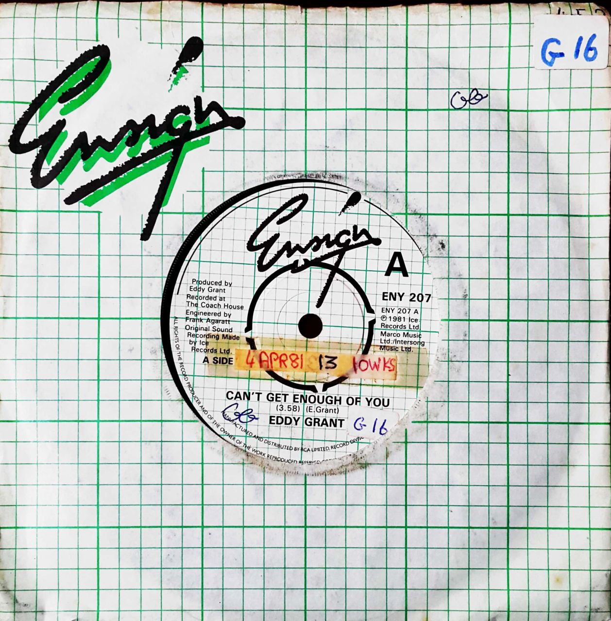 Eddy Grant Can't Get Enough Of You 45lik Plak