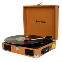 Record Master RM-311 Kahverengi Renkli Pikap - Tüm Plaklar İle Uyumlu - Power Bank lere Bağlanarak Kullanılabilme