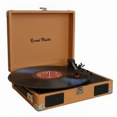 Record Master RM-311 Kahverengi Renkli Pikap - Tüm Plaklar İle Uyumlu - Power Bank lere Bağlanarak Kullanılabilme