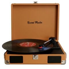 Record Master RM-311 Kahverengi Renkli Pikap - Tüm Plaklar İle Uyumlu - Power Bank lere Bağlanarak Kullanılabilme