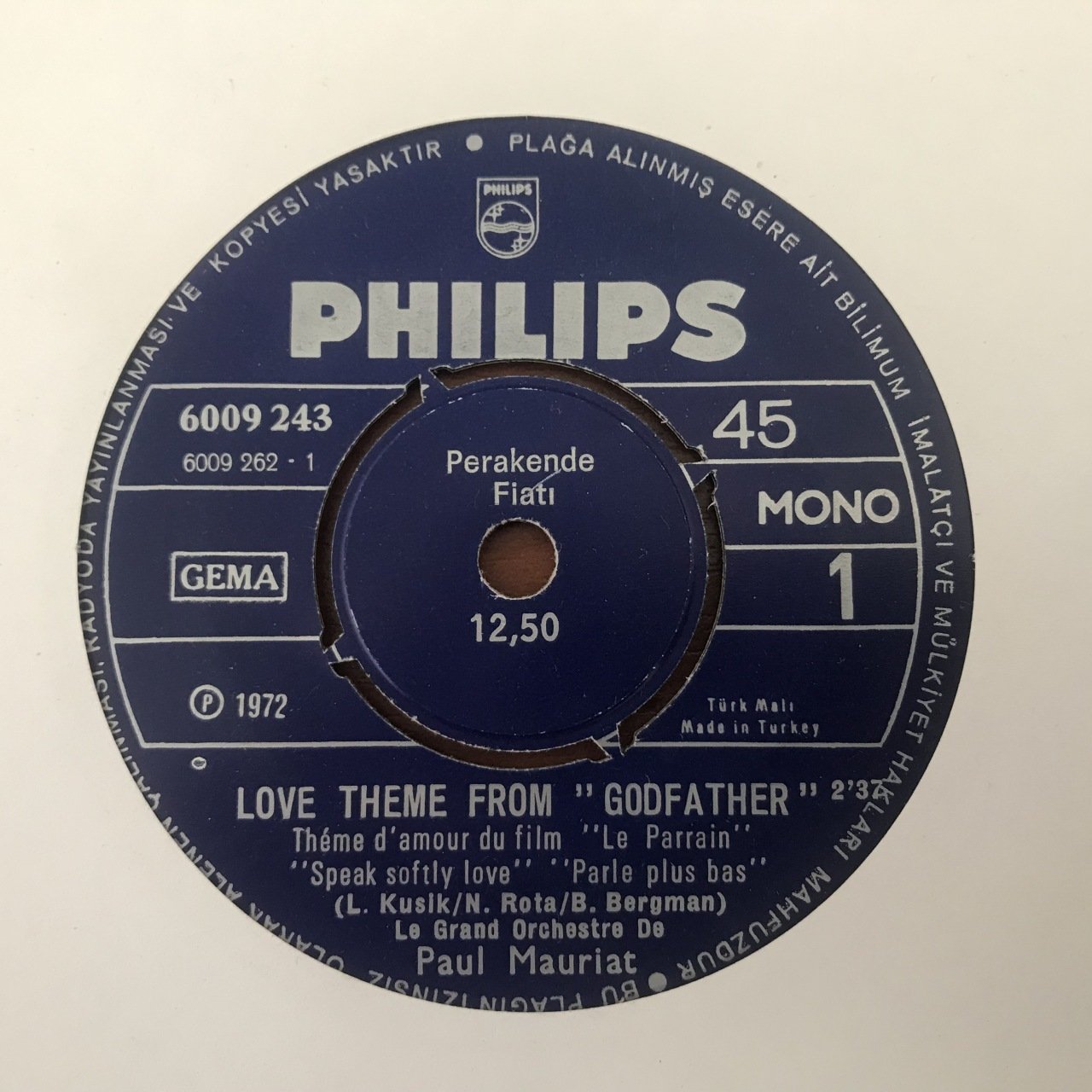 Paul Mauriat Love Theme From Godfather 45lik Plak