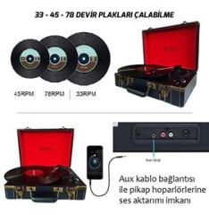 Record Master T310CH Şarj Özellikli Pikap - 33, 45, 78 Devir T310CH-SİYAH *ÜCRETSİZ KARGO