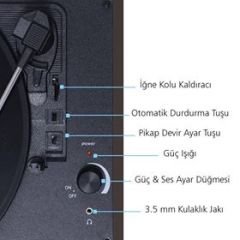 Record Master T310CH Şarj Özellikli Pikap - 33, 45, 78 Devir T310CH-SİYAH *ÜCRETSİZ KARGO