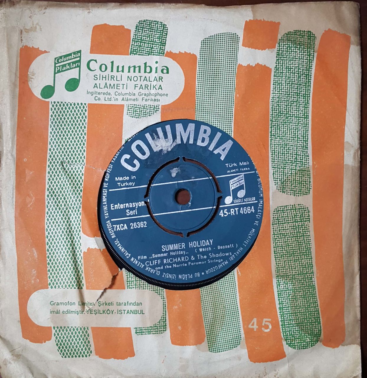 Cliff Richard & The Shadows Summer Holiday 45lik Plak