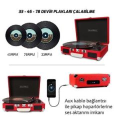 Record Master T310CH Şarj Özellikli Pikap - 33, 45, 78 Devir T310CH- KIRMIZI