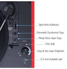 *ÜCRETSİZ KARGO Record Master T310CH Şarj Özellikli Pikap - 33, 45, 78 Devir T310CH- KIRMIZI