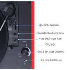 Record Master T310CH Şarj Özellikli Pikap - 33, 45, 78 Devir T310CH- KIRMIZI