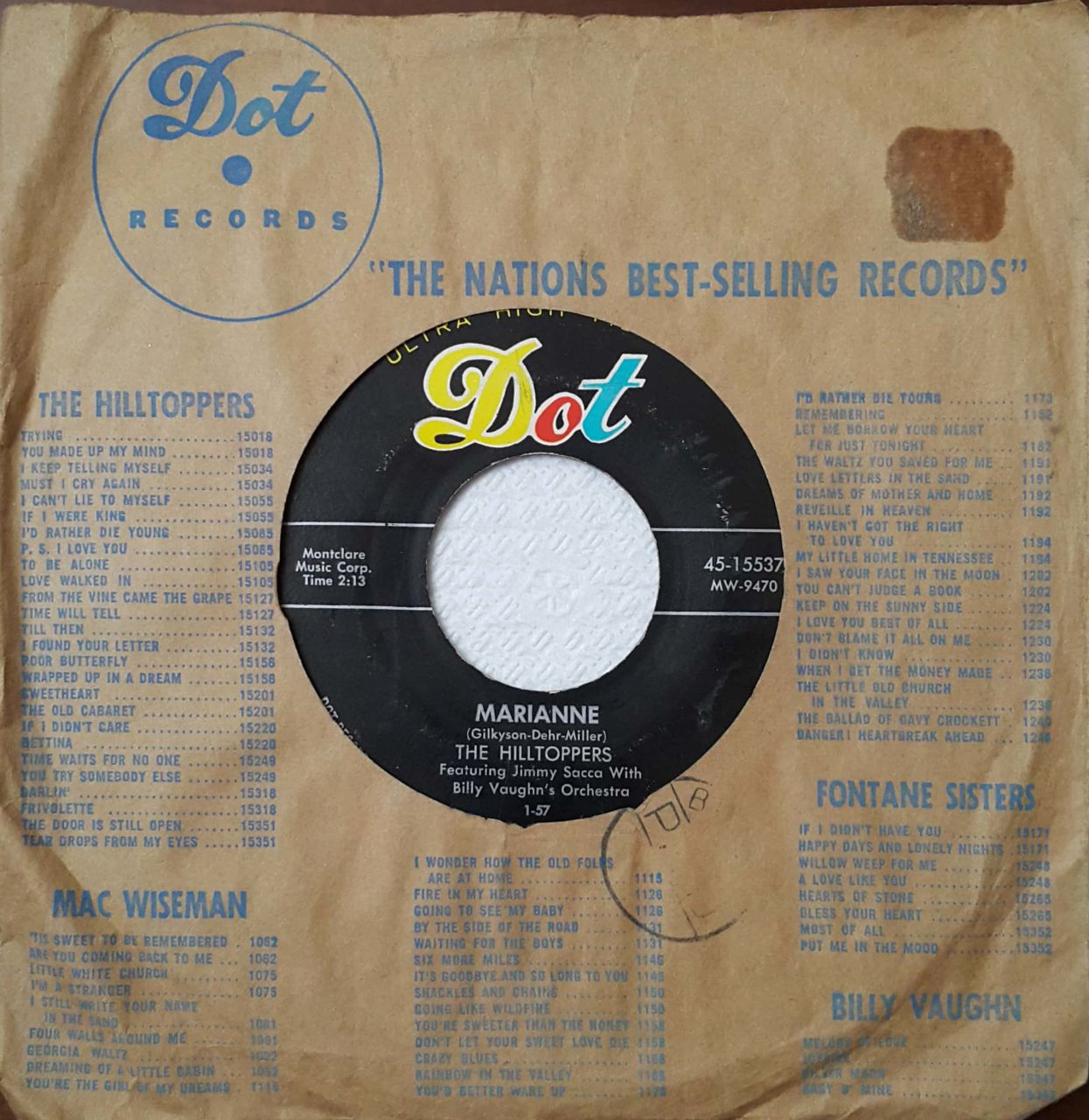 The Hilltoppers Marianne 45lik Plak