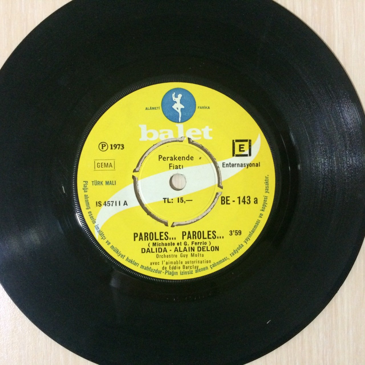 Dalida Alain Delon Paroles Paroles 45lik Plak