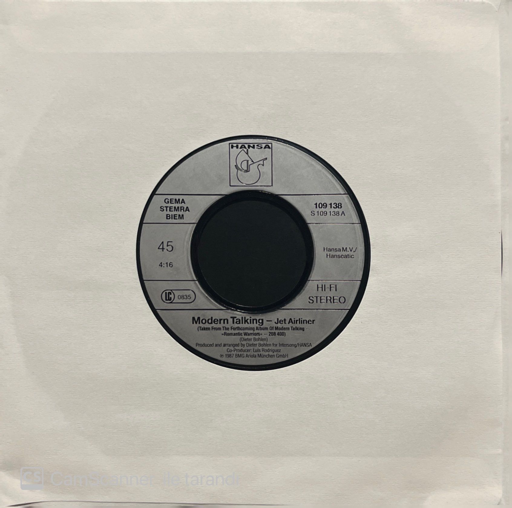 Modern Talking Jet Airliner 45lik Plak
