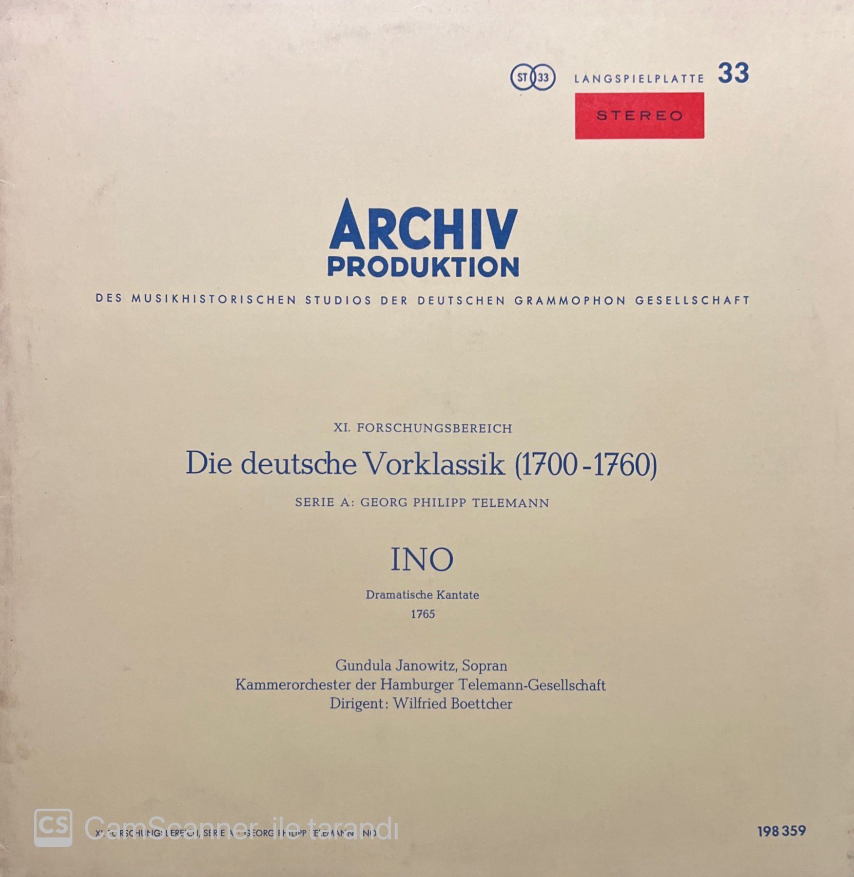 Archiv Produktion Die Deutsche Vorklassik LP Plak