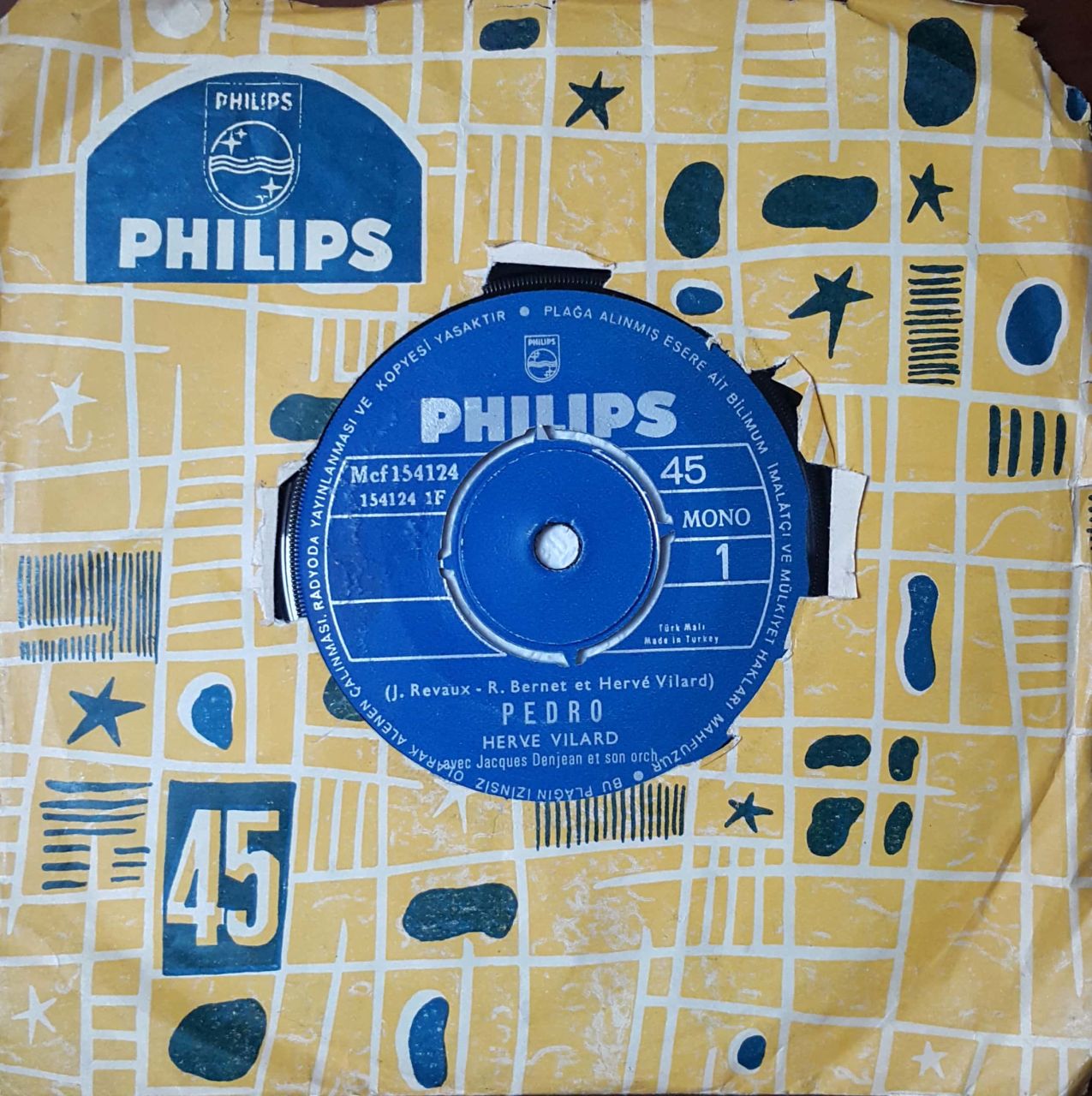 Herve Vilard Pedro 45lik Plak
