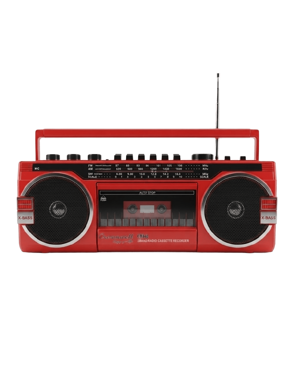 Crownwell Kasetçalar Bluetooth'lu Nostaljik Kasetçalar ve Radyo Kırmızı Renk
