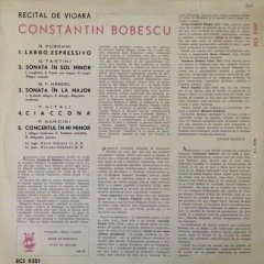 Constantin Bobescu Recital De Vioara LP Plak