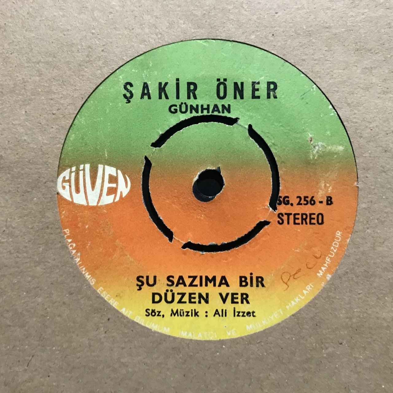 Şakir Öner Günhan Şu Sazıma Bir Düzen Ver 45lik Plak