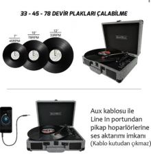 *ÜCRETSİZ KARGO Record Master ST14012 Retro Pikap Bluetooth ve Şarj Özellikli Özel Dış Kaplama Retro Pikap 33, 45, 78 Devir