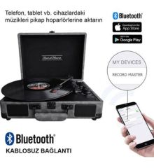 *ÜCRETSİZ KARGO Record Master ST14012 Gri-Siyah Retro Pikap Bluetooth ve Şarj Özellikli Özel Dış Kaplama Retro Pikap 33, 45, 78 Devir
