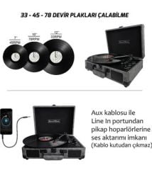 *ÜCRETSİZ KARGO Record Master ST14012 Gri-Siyah Retro Pikap Bluetooth ve Şarj Özellikli Özel Dış Kaplama Retro Pikap 33, 45, 78 Devir