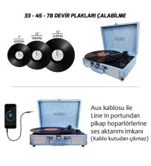 *ÜCRETSİZ KARGO Record Master ST14012 Mavi Retro Pikap Bluetooth ve Şarj Özellikli Özel Dış Kaplama Retro Pikap 33, 45, 78 Devir