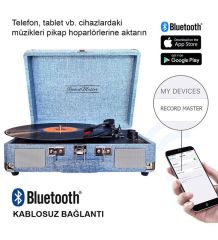 *ÜCRETSİZ KARGO Record Master ST14012 Mavi Retro Pikap Bluetooth ve Şarj Özellikli Özel Dış Kaplama Retro Pikap 33, 45, 78 Devir