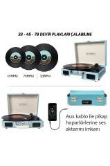 Record Master T310CH Şarj Özellikli Pikap - 33, 45, 78 Devir T310CH- MAVİ (TURKUAZ)*ÜCRETSİZ KARGO