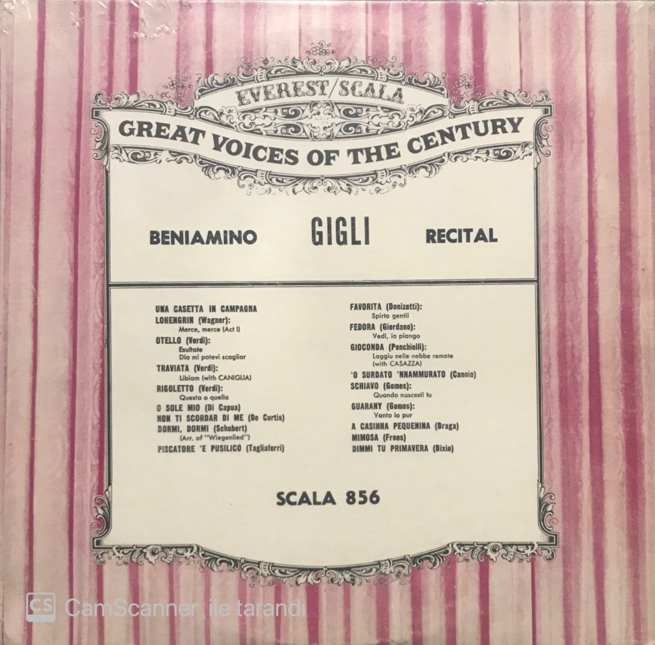 Beniamino Gigli Recital Scala 856 LP Klasik Plak