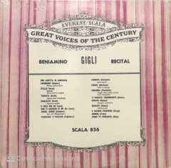 Beniamino Gigli Recital Scala 856 LP Klasik Plak