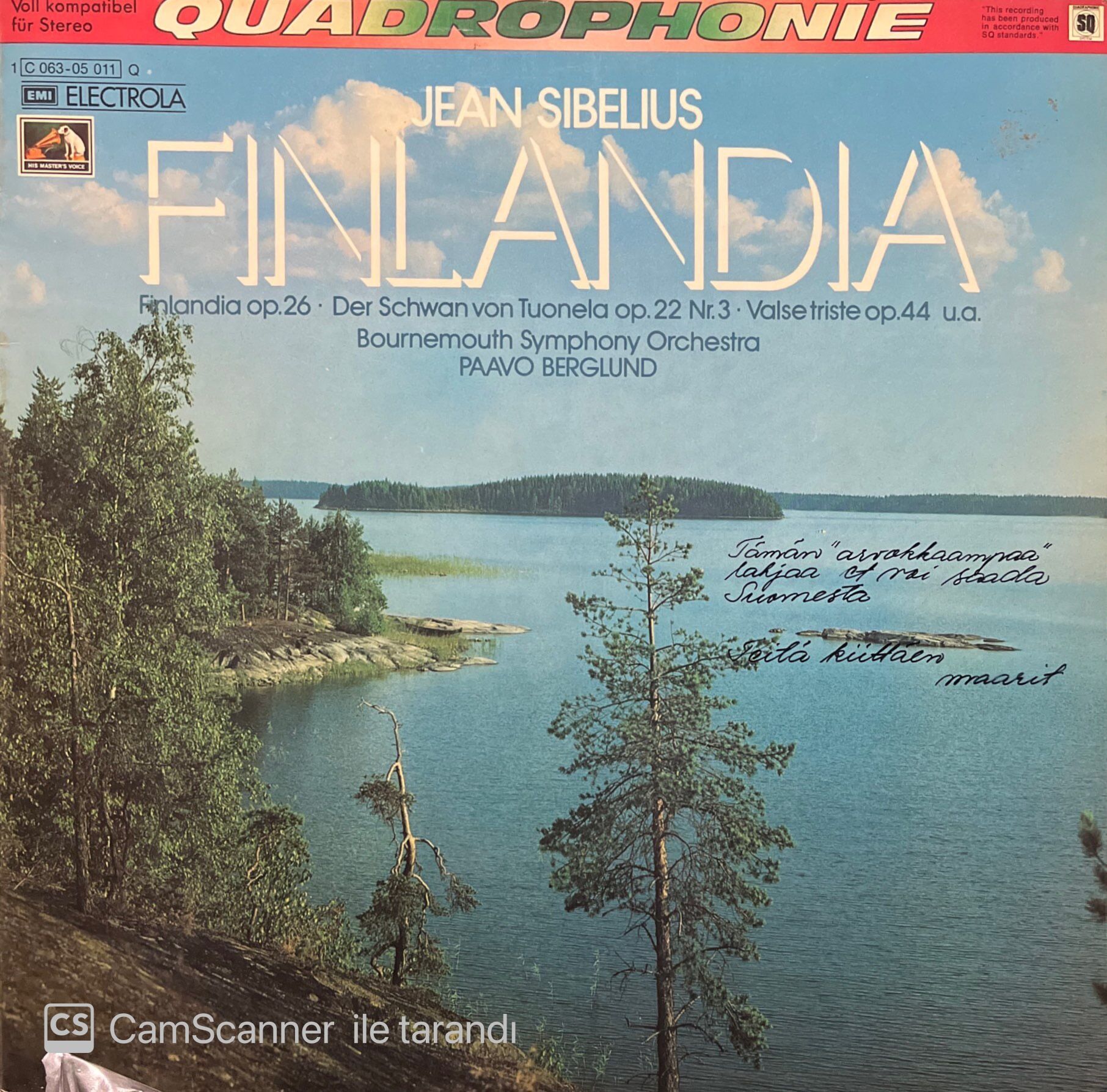 Jean Sibelius Finlandia LP Plak