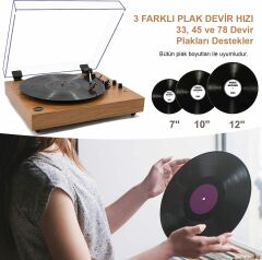 ÜCRETSİZ KARGO Record Master RM-242L Retro Pikap Bluetooth Özellikli Tüm Plakları Çalabilen Pikap  33, 45, 78 Devir
