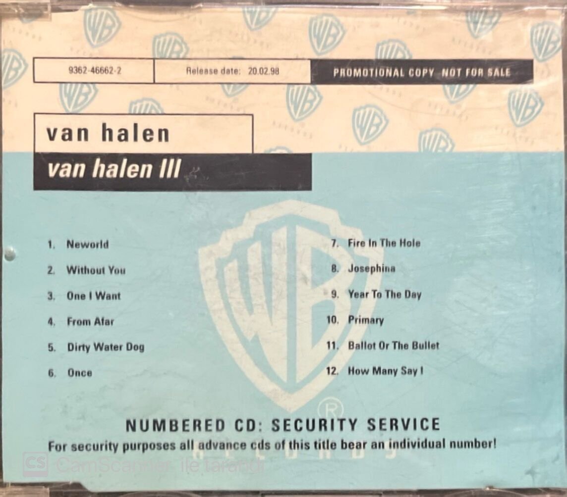 Van Halen Van Halen III Promo CD