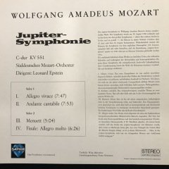 Mozart Jupiter Symphonie LP Klasik Plak