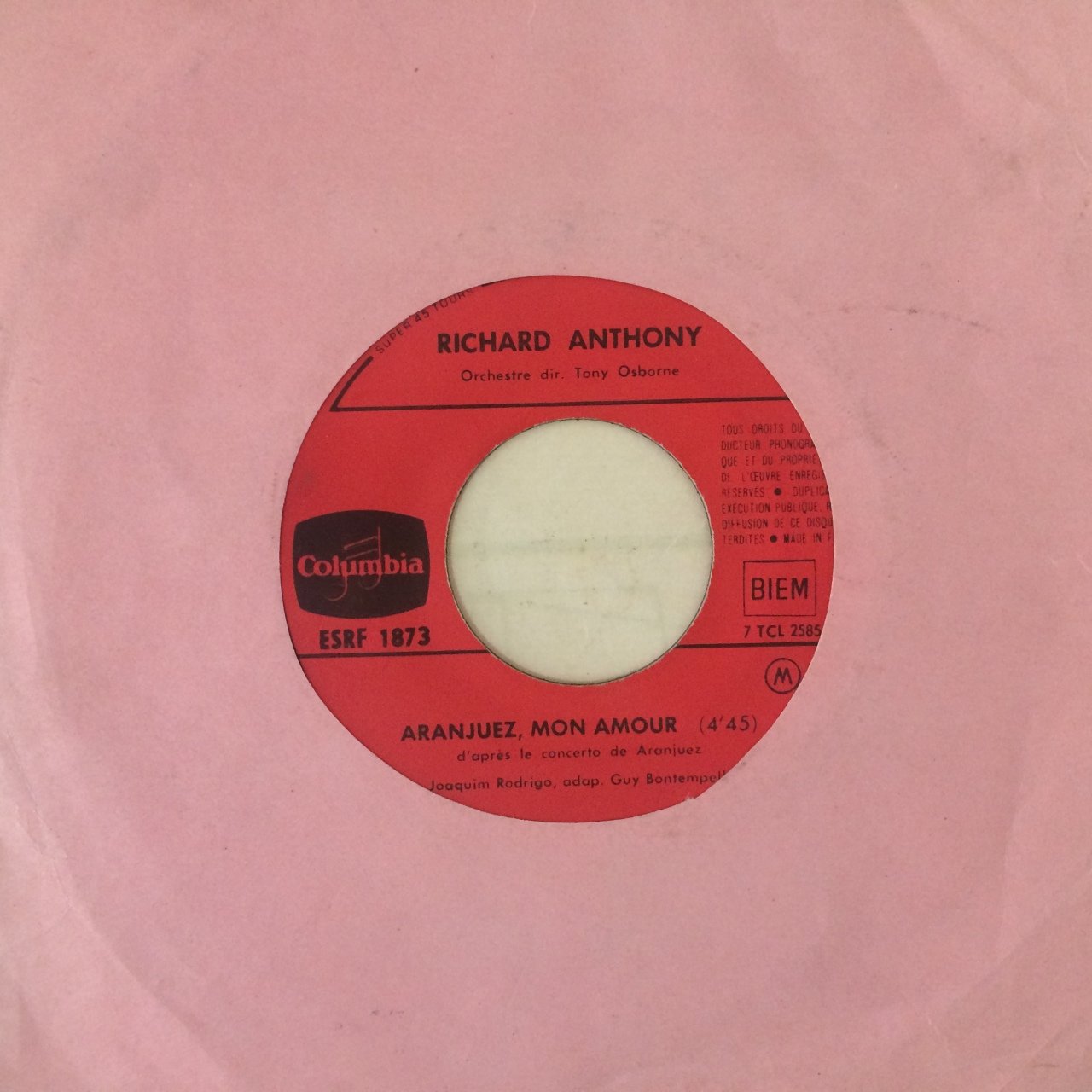 Richard Anthony Aranjuez Mon Amour 45lik Plak