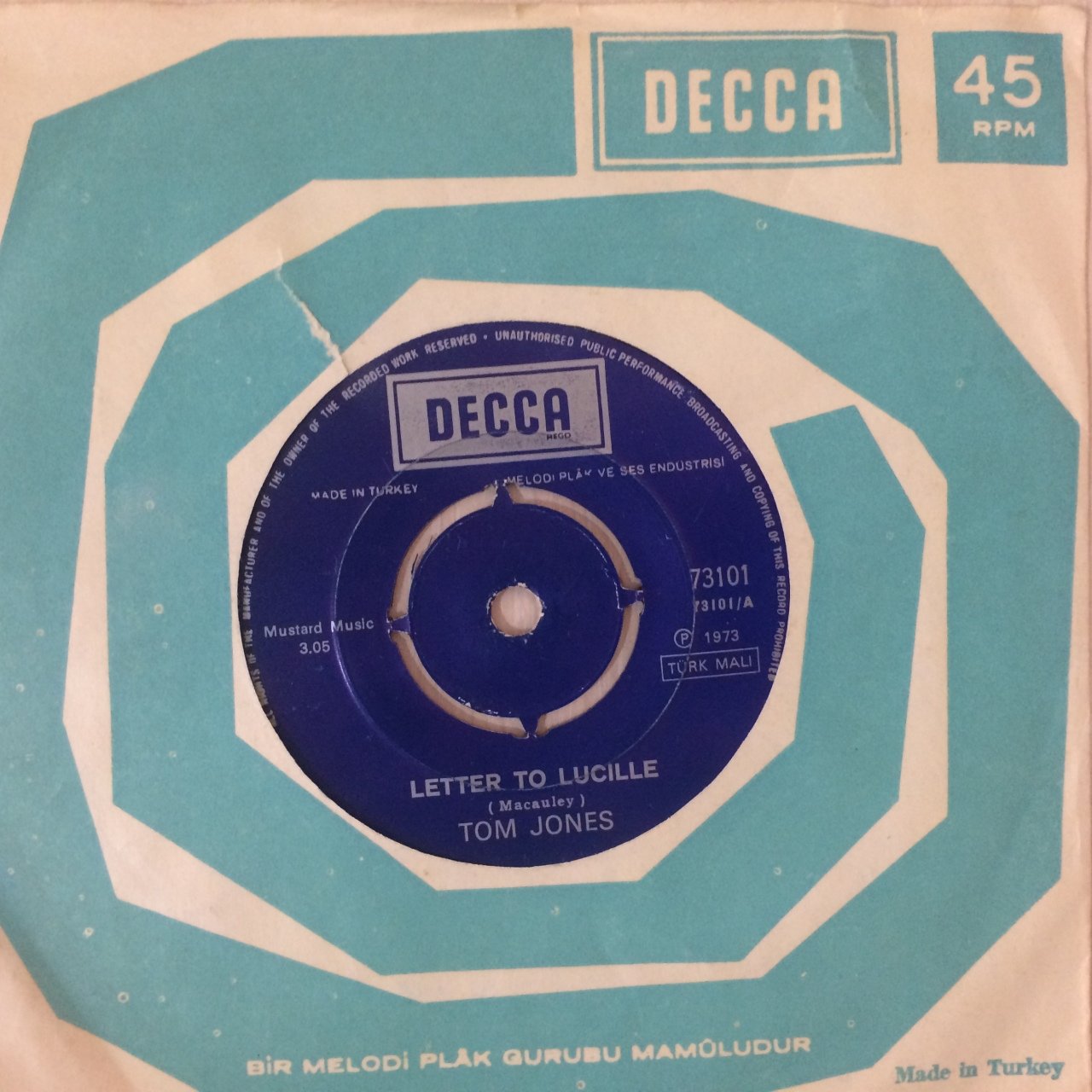 Tom Jones Letter To Lucille 45lik Plak