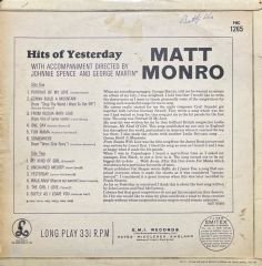 Matt Monro Hits Of Yesterday LP Plak