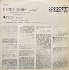 Eric Leinsdorf Mendelssohn Haydn LP Plak