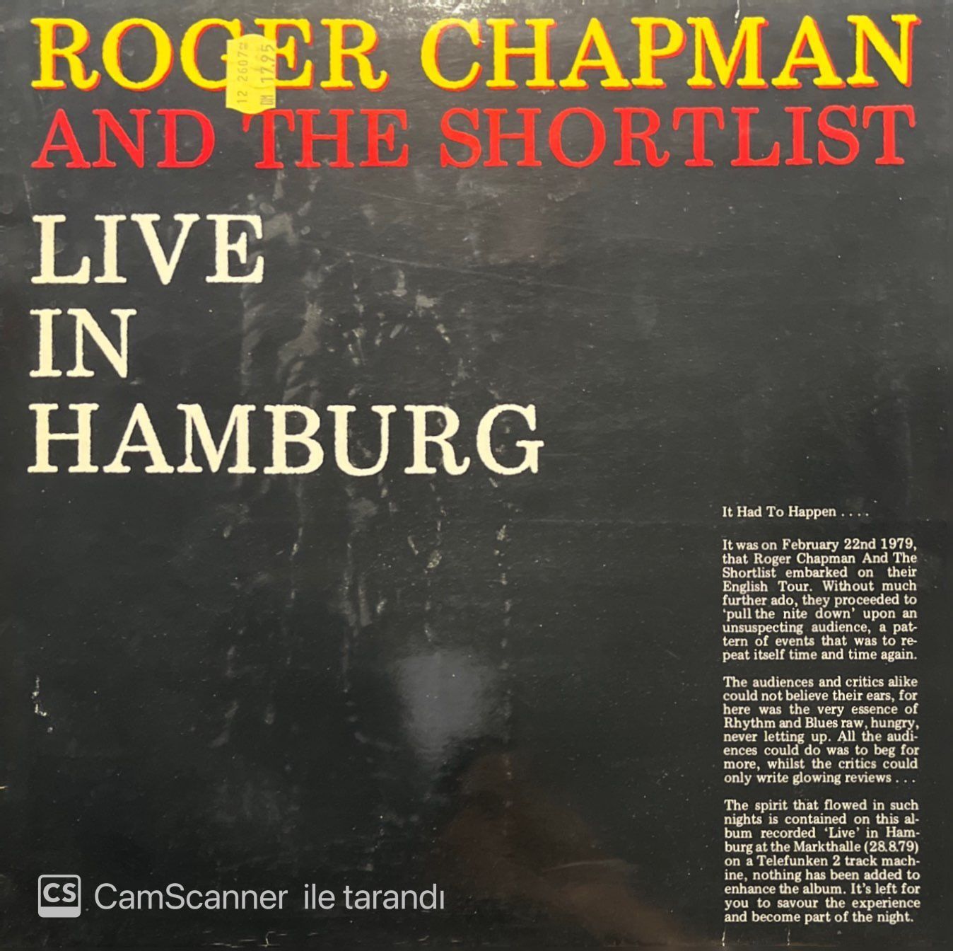 Roger Chapman & The Shortlist Live In Hamburg LP Plak